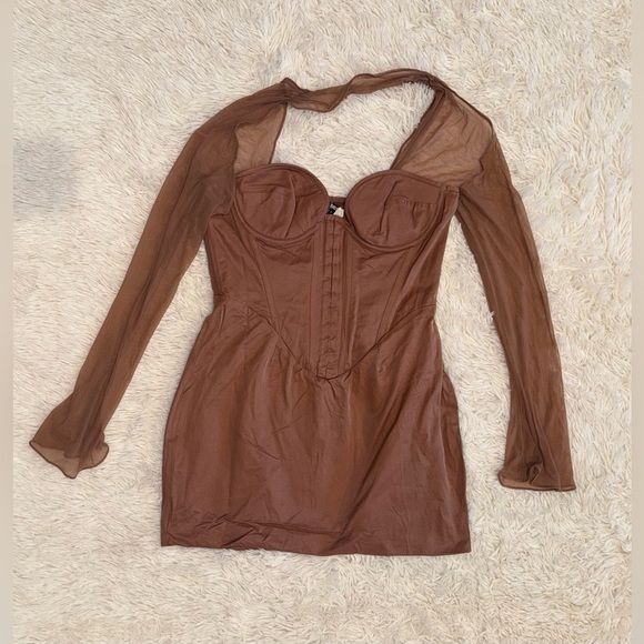 NWOT House of CB Mayara Structured Corset Mini Dress Mocha Brown Sz XL PLUS CUP - Picture 5 of 10